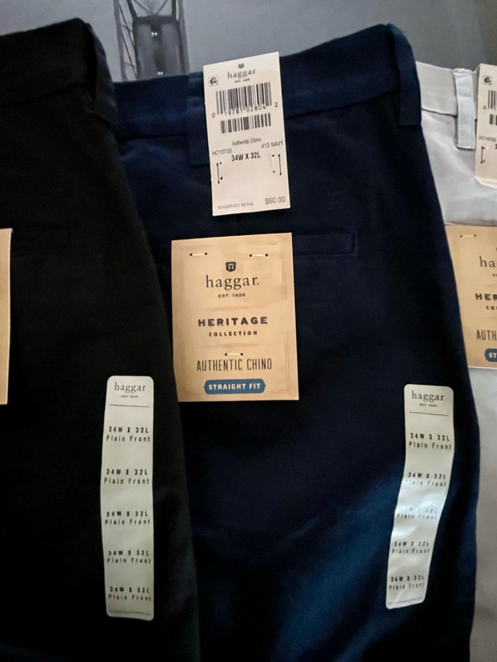 NWT 3 pair Haggar Heritage Men’s Authentic Chino Pants - Navy, Black and Khaki